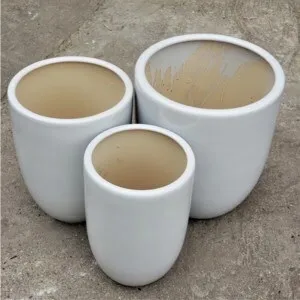 Bộ 3 chậu sứ trắng trơn hình bom với kích thước khác nhau