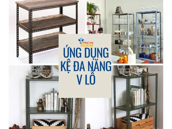 Kệ sắt V lỗ dùng để đồ dùng gia đình và thiết bị nhà bếp