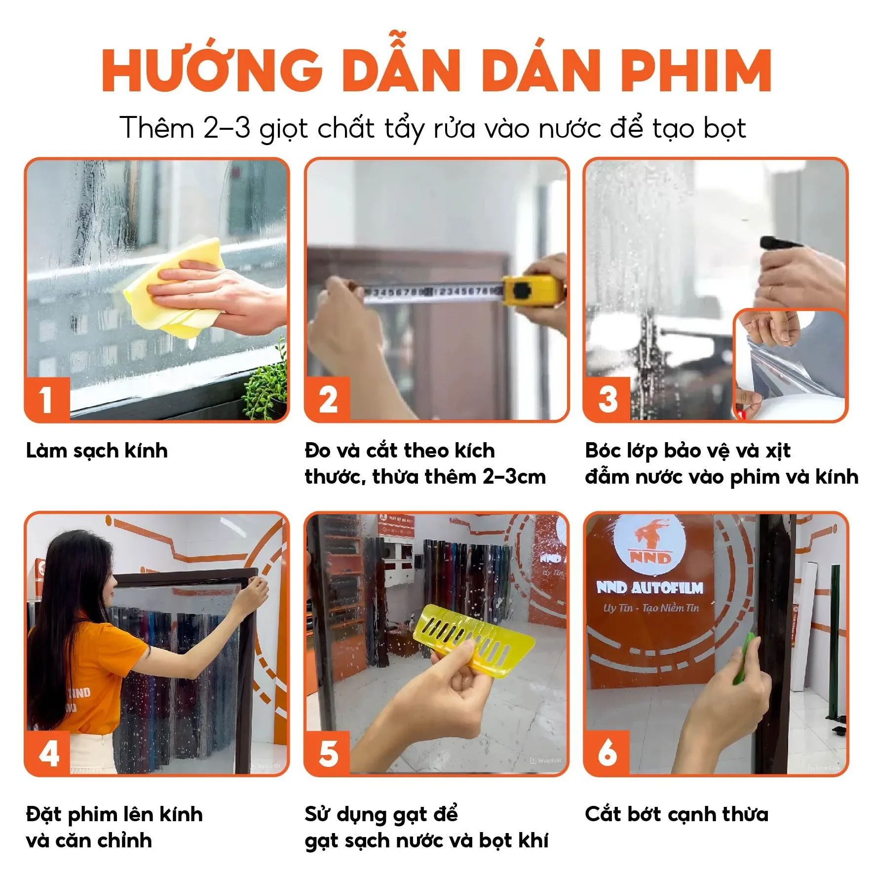 Hướng dẫn thi công dán decal A01 lên bề mặt kính