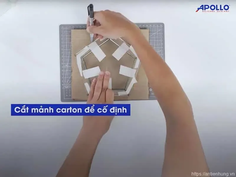 Dùng các miếng bìa carton để cố định phần đáy hồ sẽ giúp bạn dễ dàng thi công phần thân hồ terrarium hơn