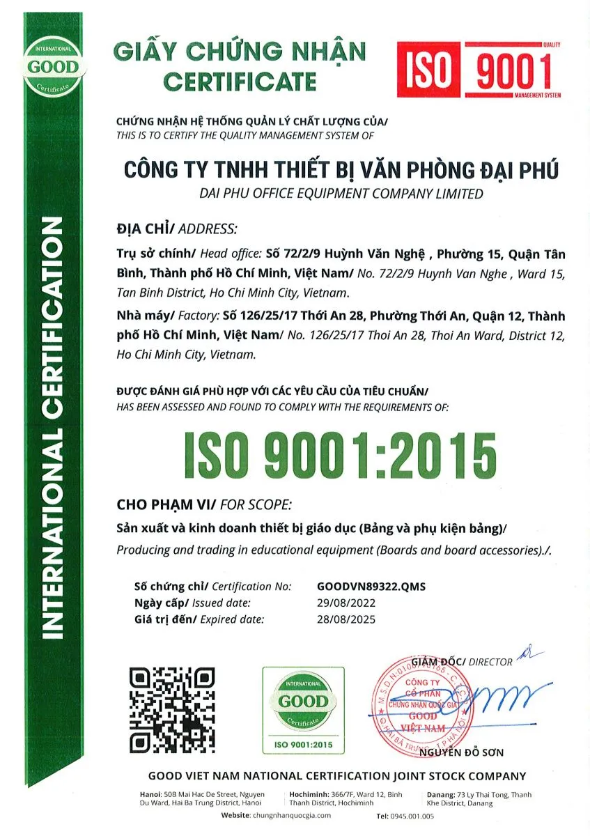 Giấy chứng nhận đạt tiêu chuẩn ISO 9001-2015