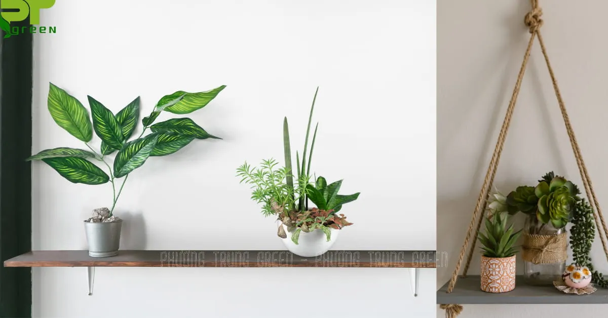 Trang trí cây xanh bằng cách treo kệ gỗ độc đáo