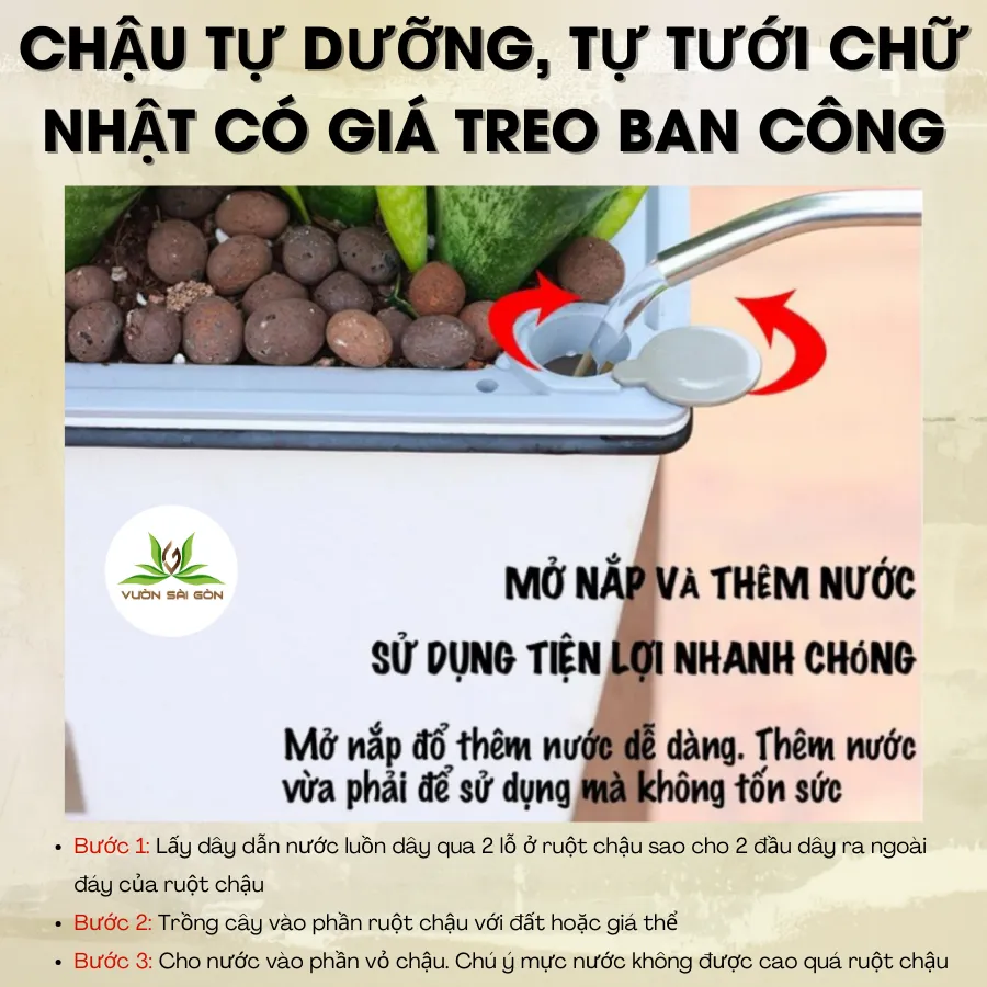 Hướng dẫn luồn dây dẫn nước qua các lỗ ở đáy ruột chậu tự dưỡng