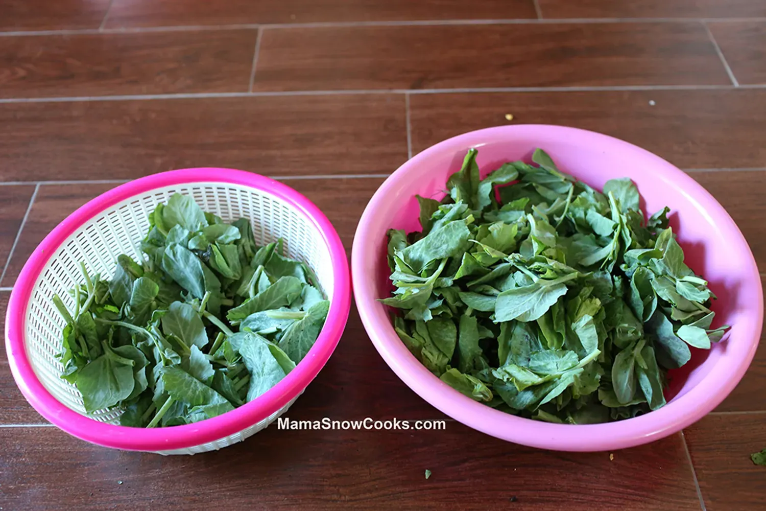 Đọt đậu Hà Lan được bó lại sau khi sơ chế