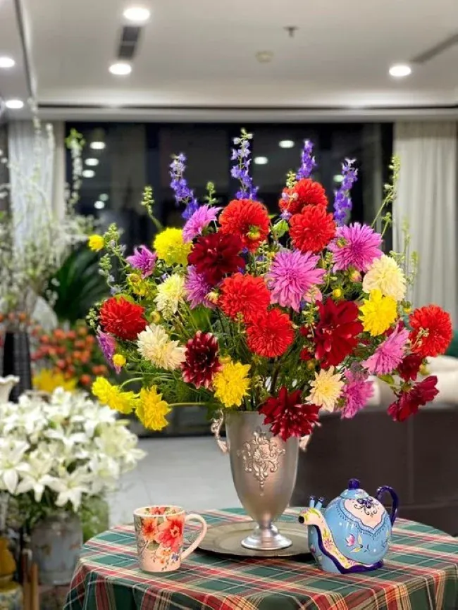 Hoa thược dược chưng Tết phòng khách