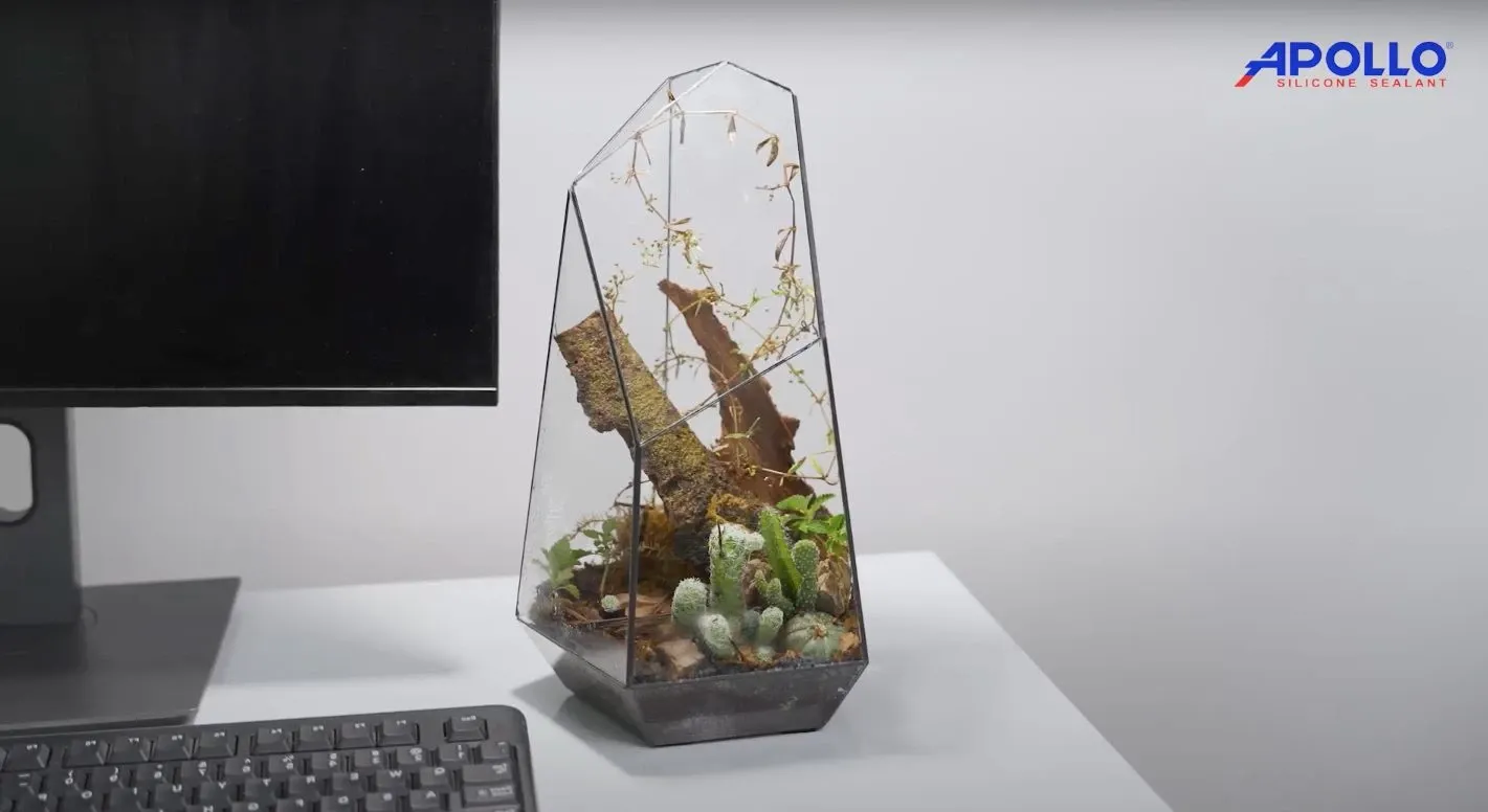 Hồ terrarium trang trí góc làm việc là một trong những ứng dụng tuyệt vời của Apollo Silicone A300