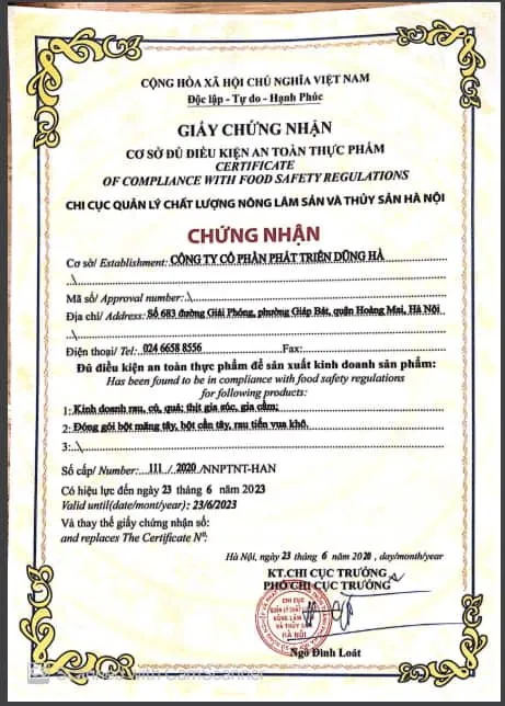 Giấy chứng nhận cơ sở đủ điều kiện ATTP