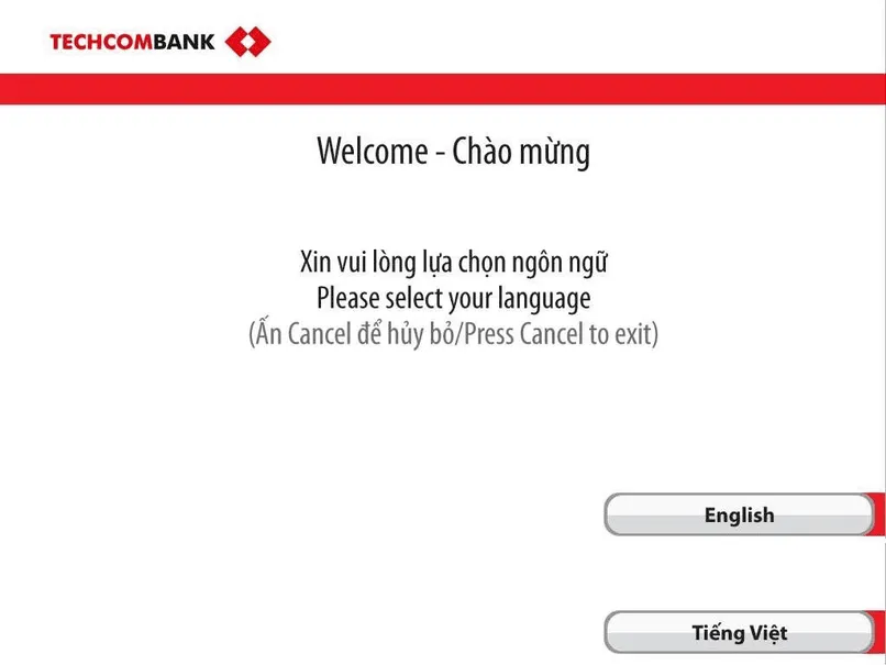 Đưa thẻ vào máy và lựa chọn ngôn ngữ.