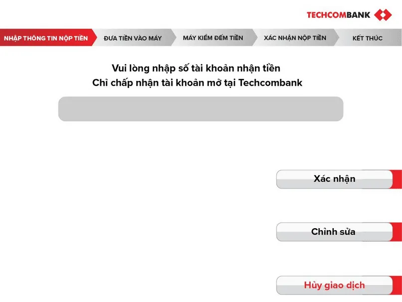 Nhập số tài khoản nhận tiền.