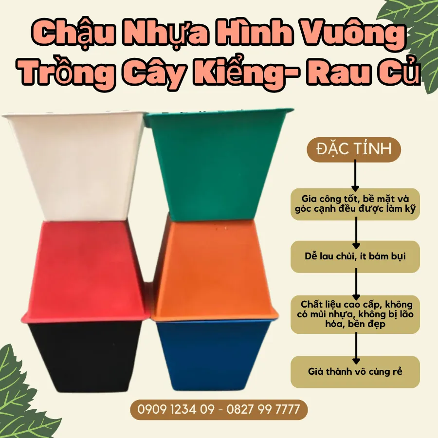 Chậu nhựa vuông mỏng với thiết kế thoát nước thông minh