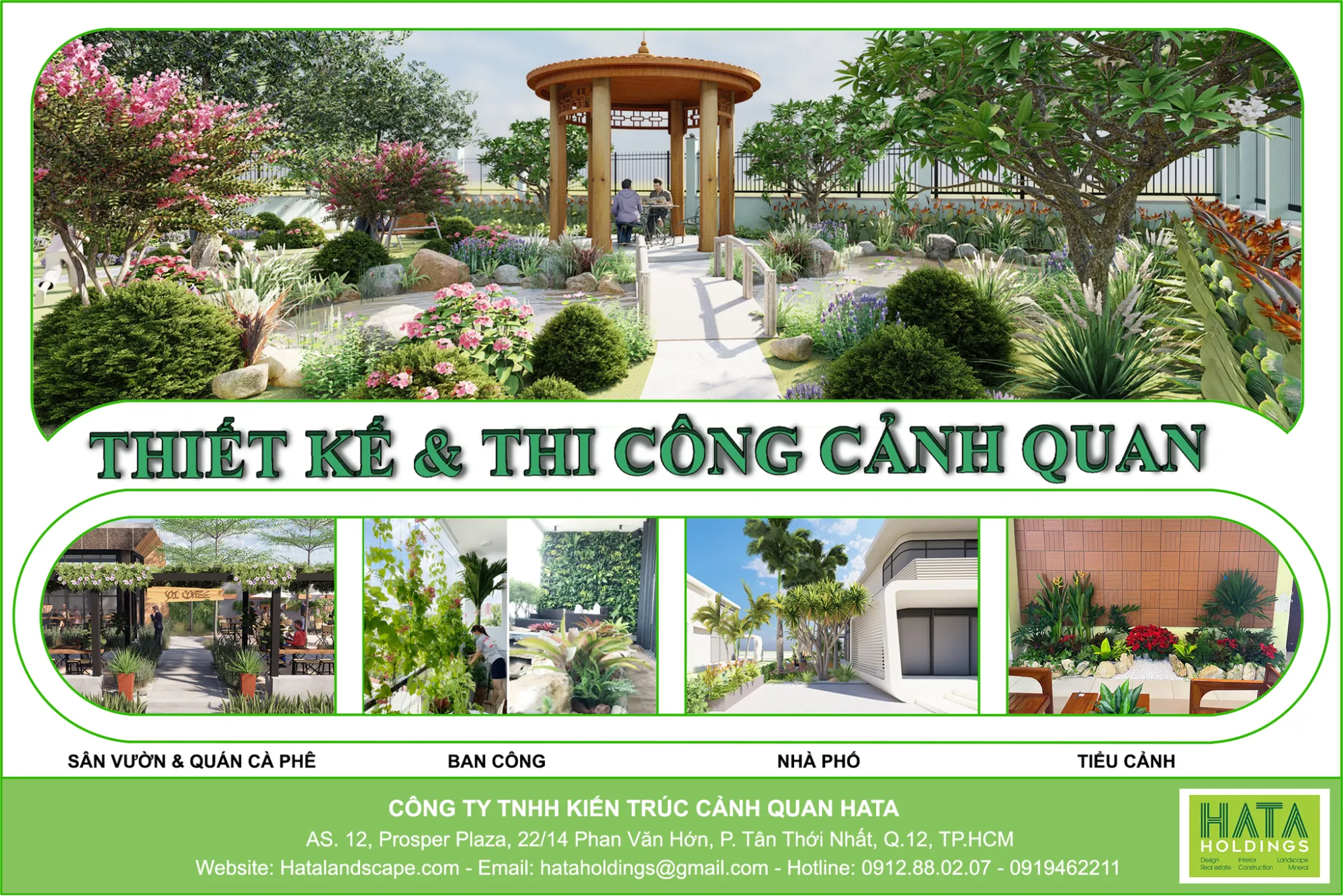 Cảnh quan sân vườn biệt thự do Hata Landscape thiết kế, kết hợp hài hòa cây xanh và tiểu cảnh
